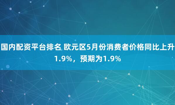 国内配资平台排名 欧元区5月份消费者价格同比上升1.9%，预期为1.9%
