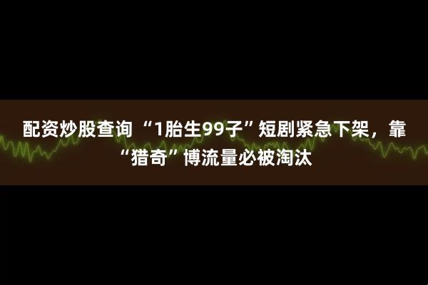 配资炒股查询 “1胎生99子”短剧紧急下架，靠“猎奇”博流量必被淘汰